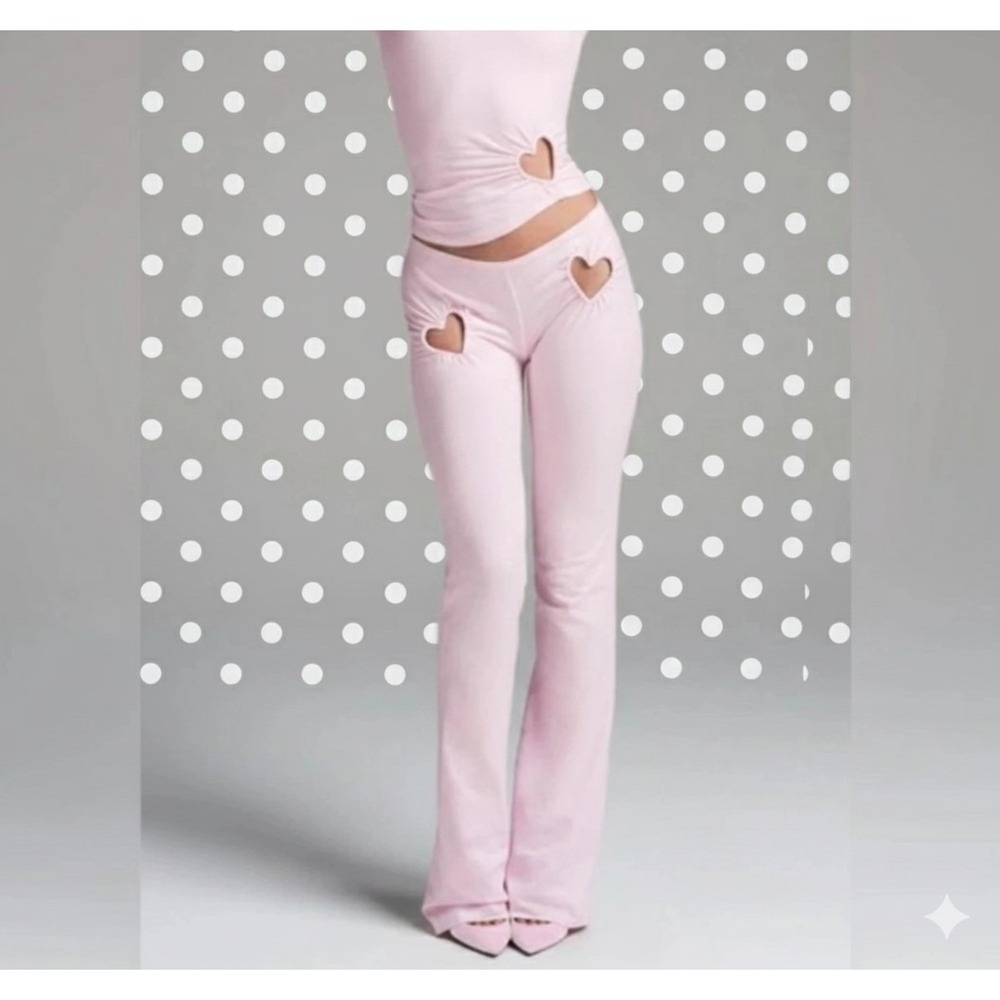 New XS Skims Heart Cut Out Cotton Jersey Flare Legging Pants Pink Cherry Blossom